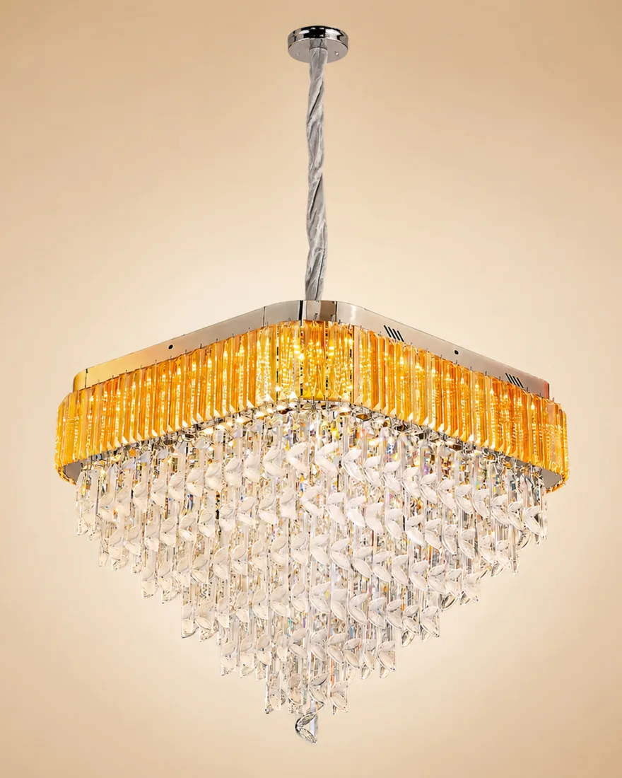 Amber Crystal Square-Tier Chandelier