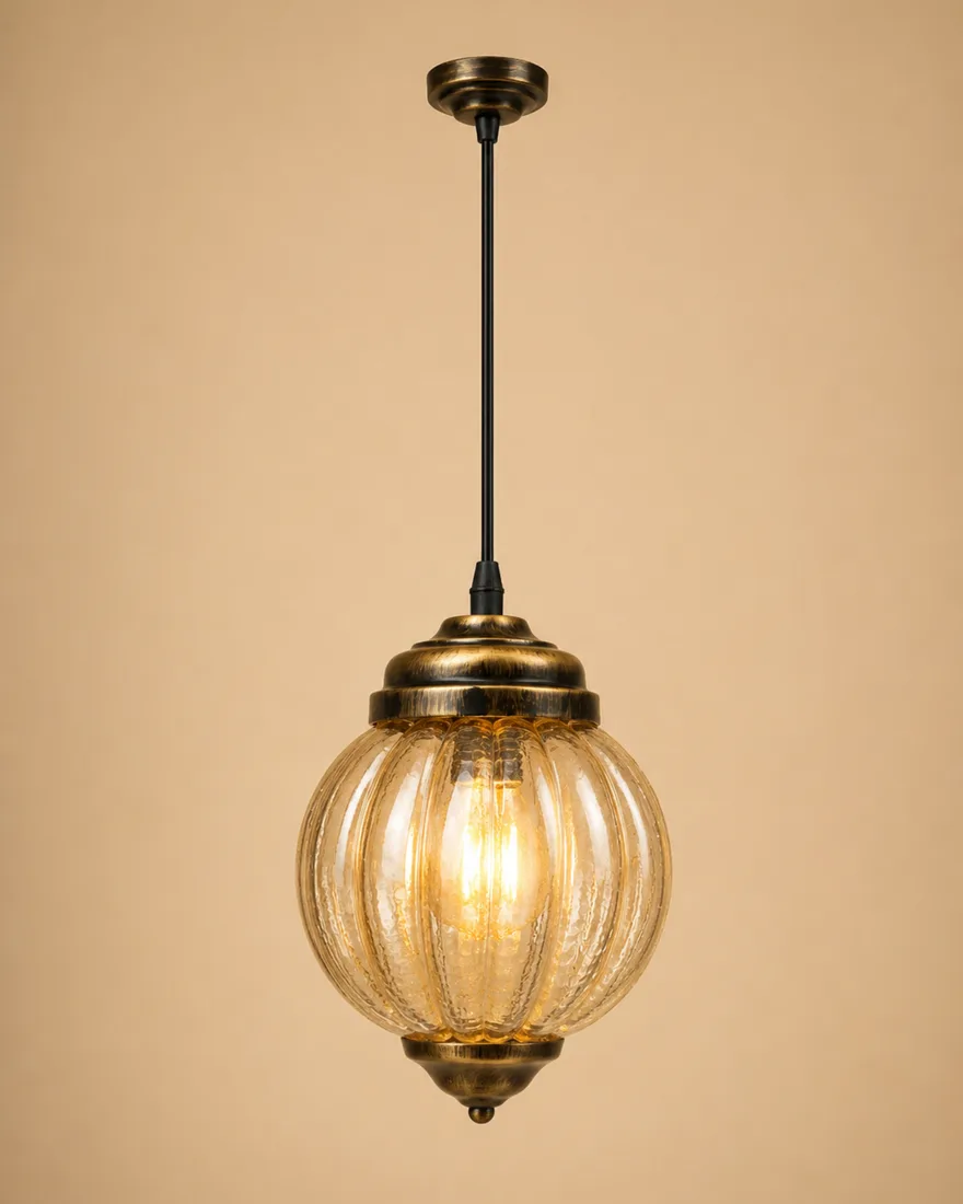 Amber Ribbed Globe Pendant