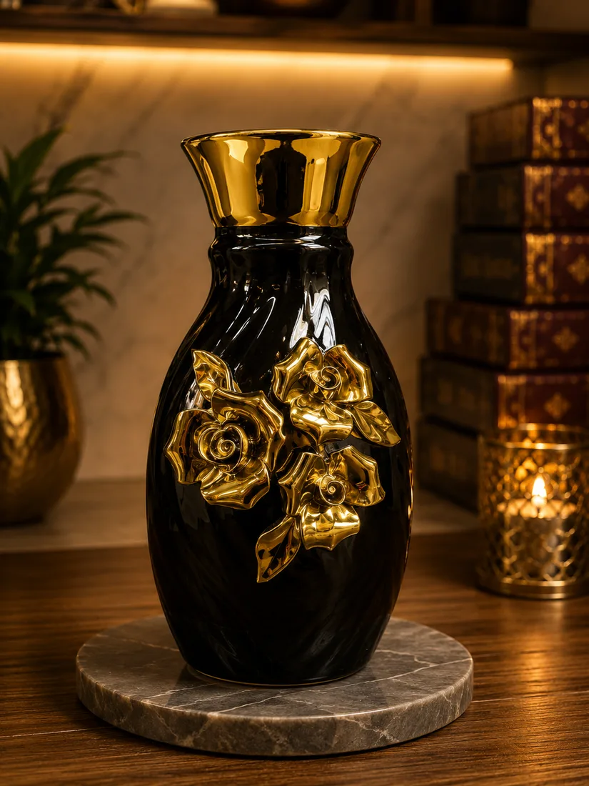 Black & Gold Rose Vase