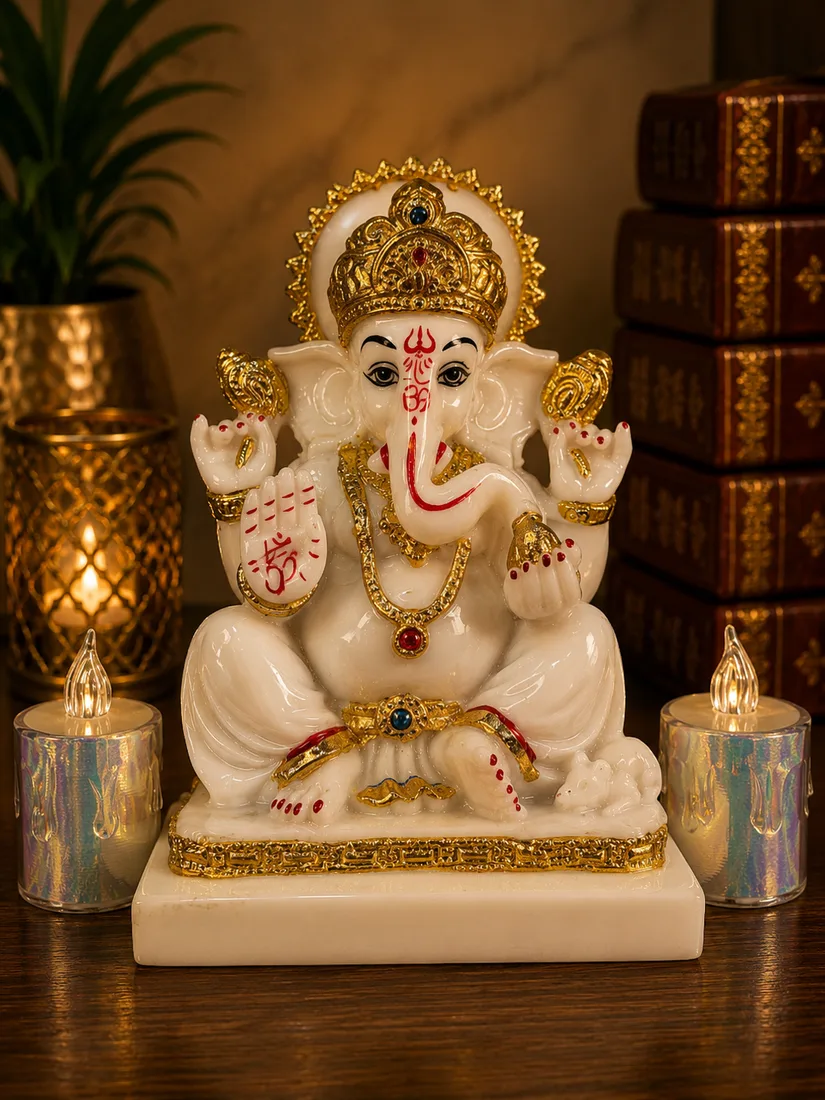 Blessing Ganesha Marble-Finish Idol