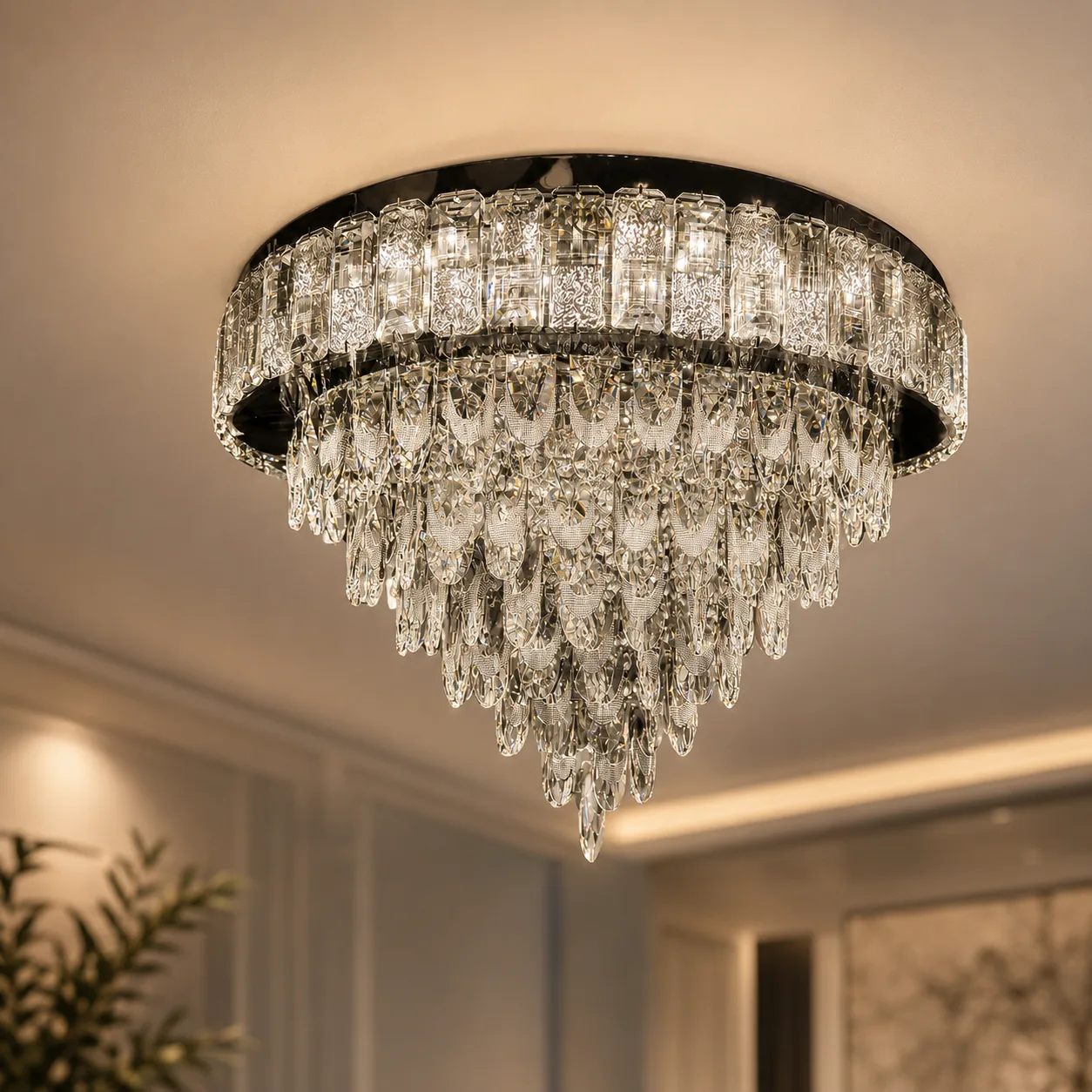 Crystal Cascade Flush Chandelier