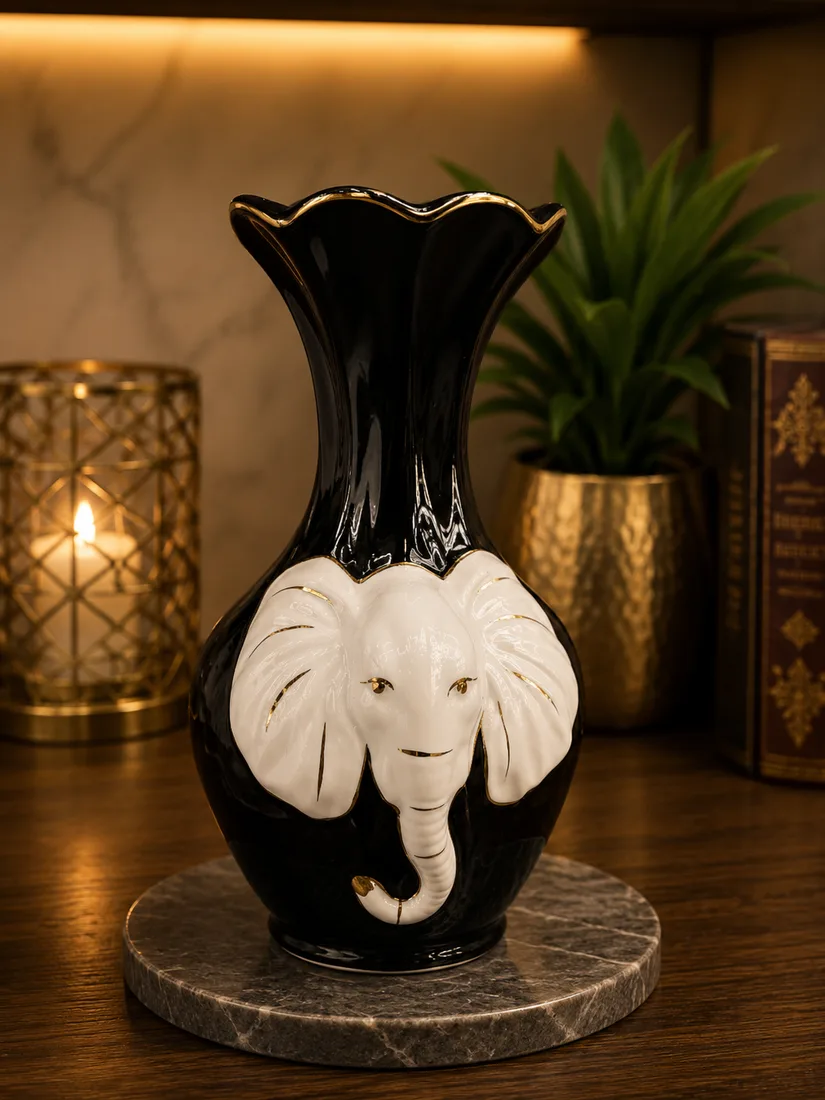 Elephant Motif Decorative Vase