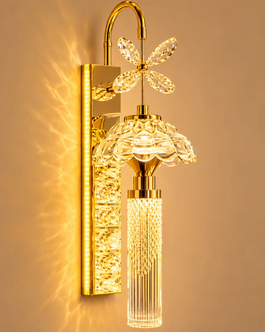 Golden Bloom Crystal Wall Sconce