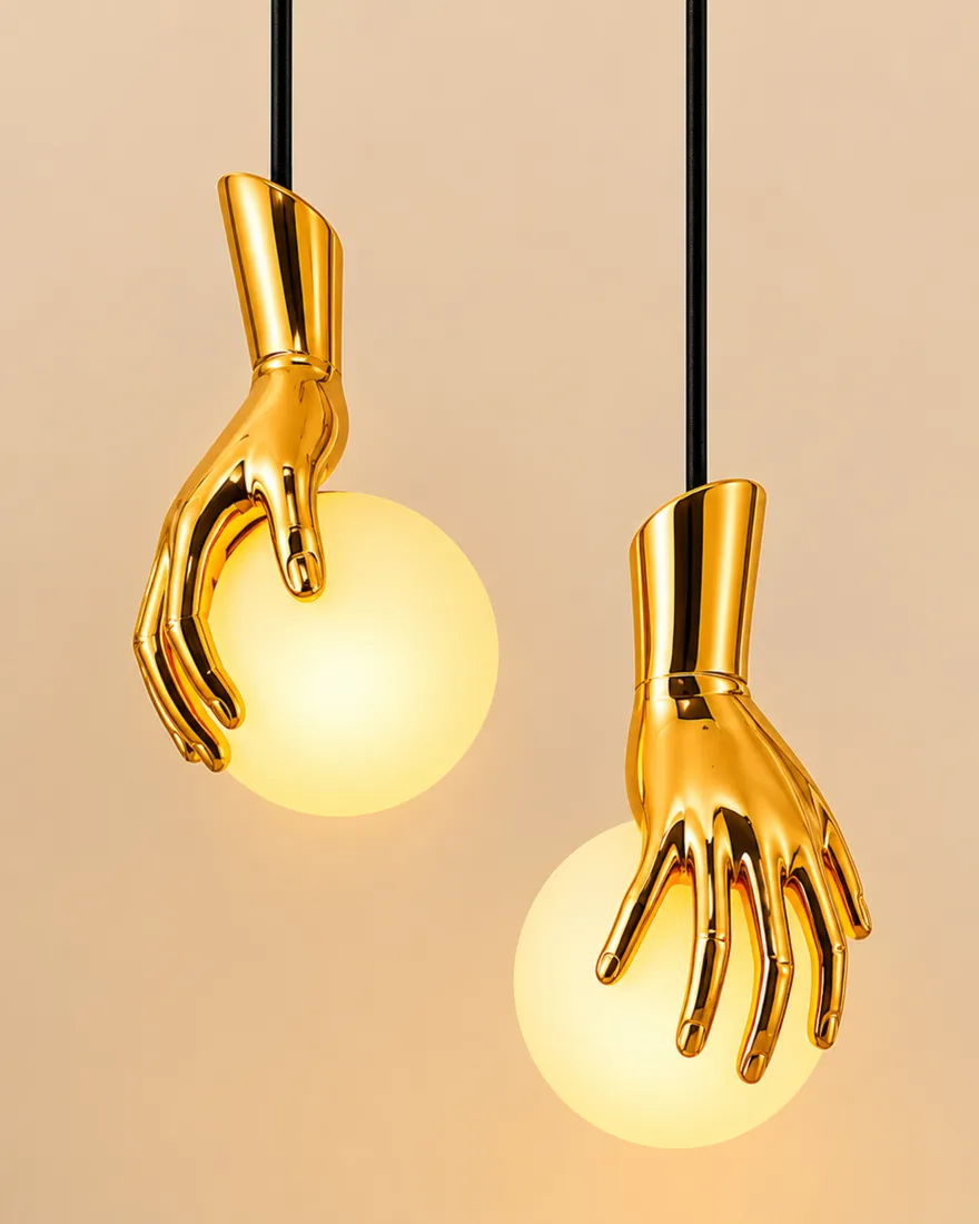 Golden Hand Globe Pendant