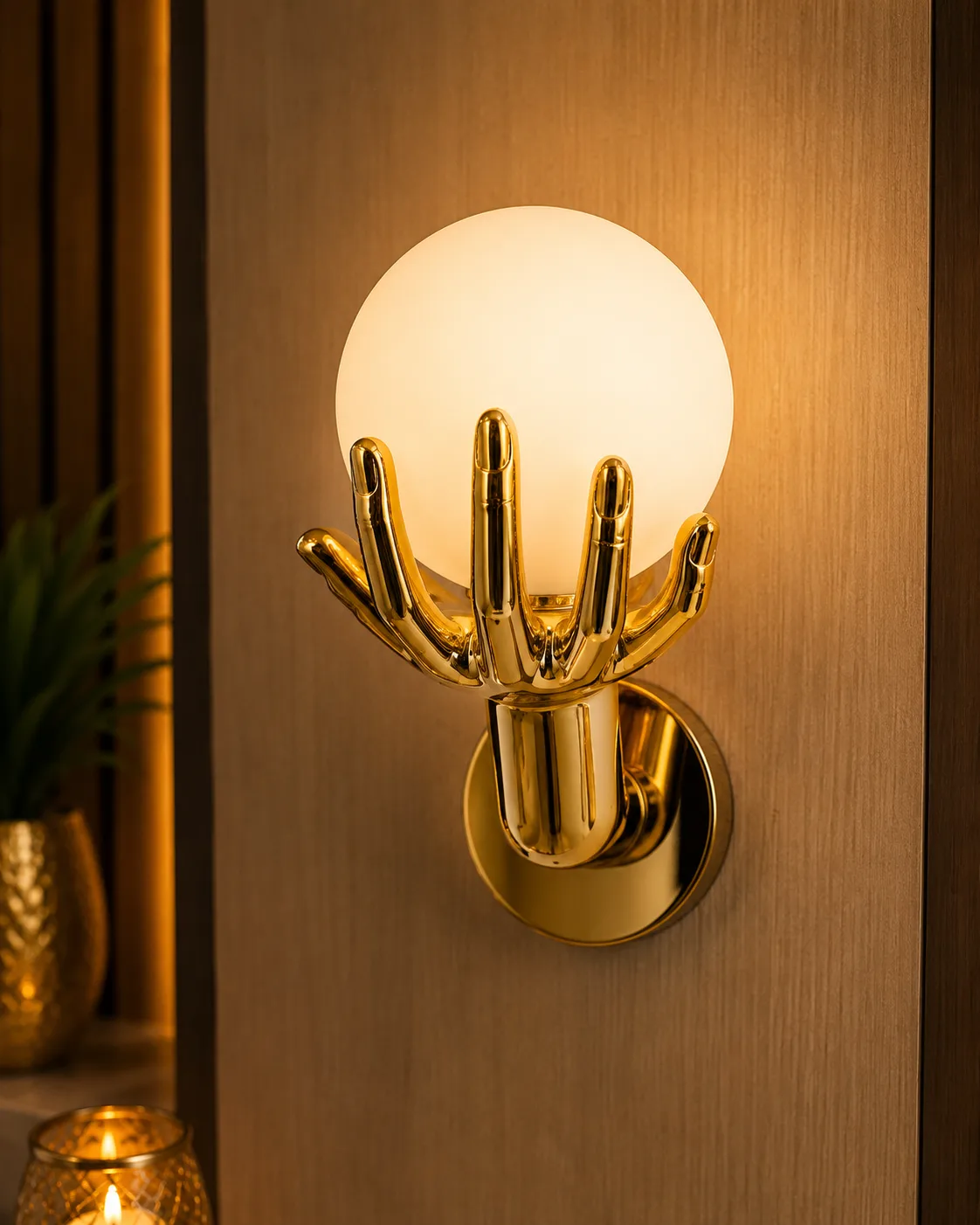Golden Hand Globe Wall Sconce