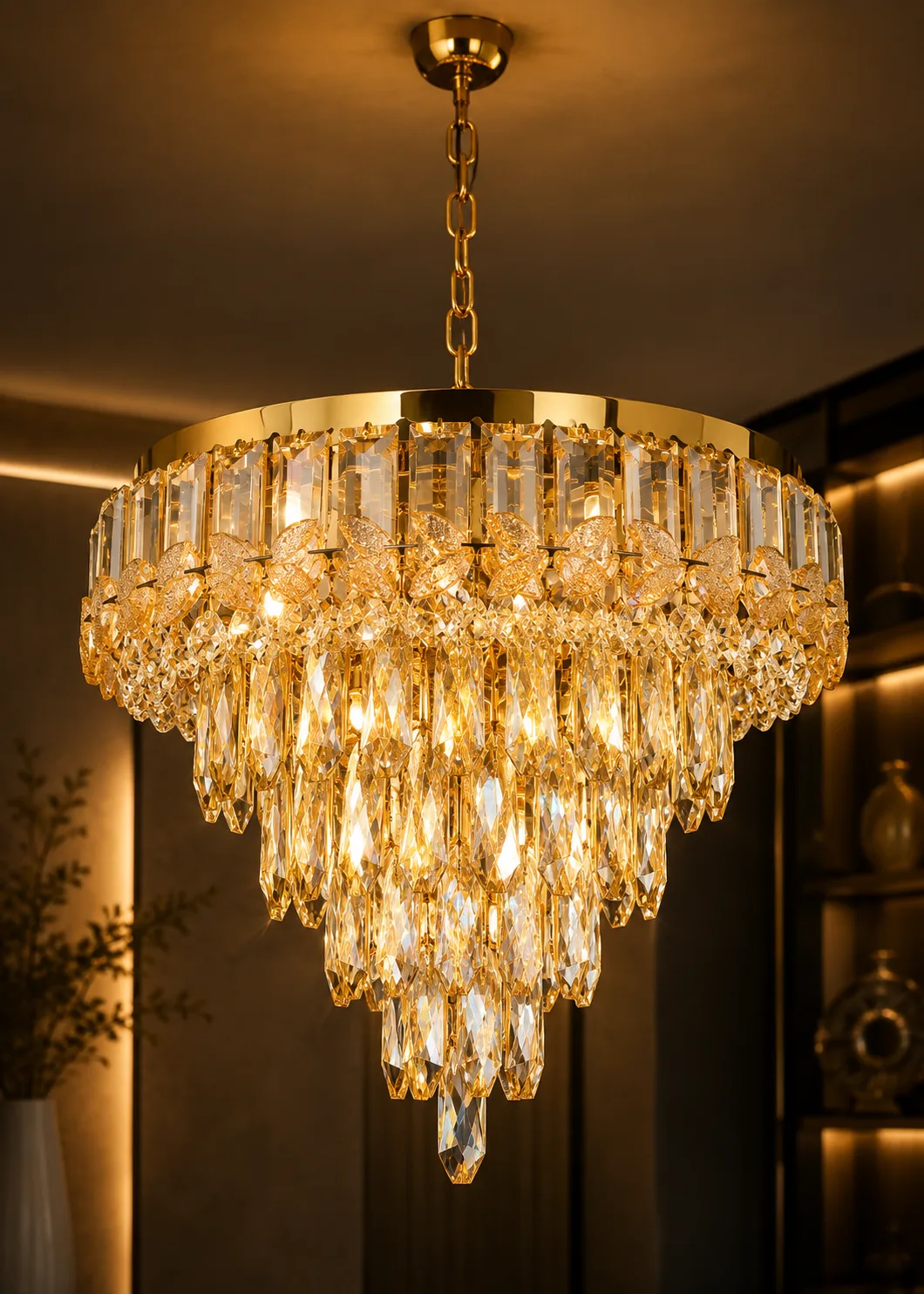 Grand Cascade Gold Crystal Chandelier