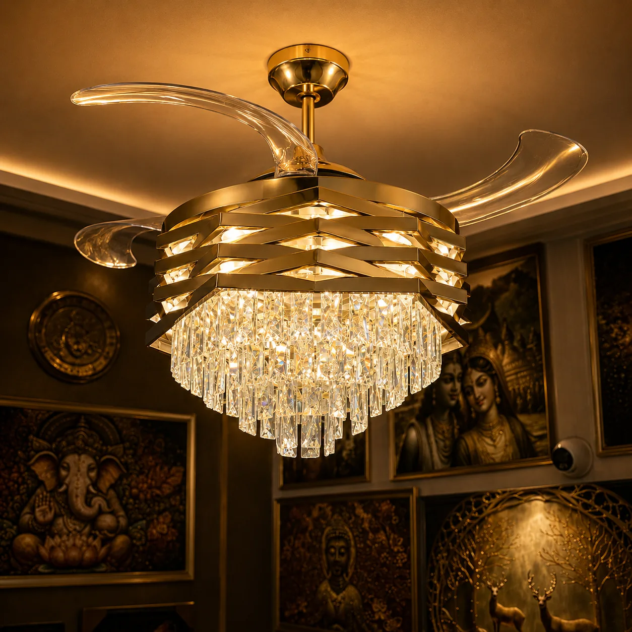 Luxe Crystal Chandelier Fan