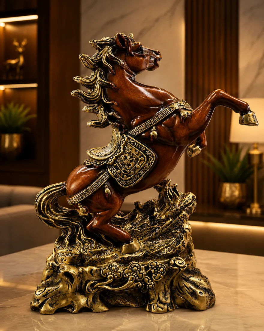 Victory Horse Brass-Finish Statue