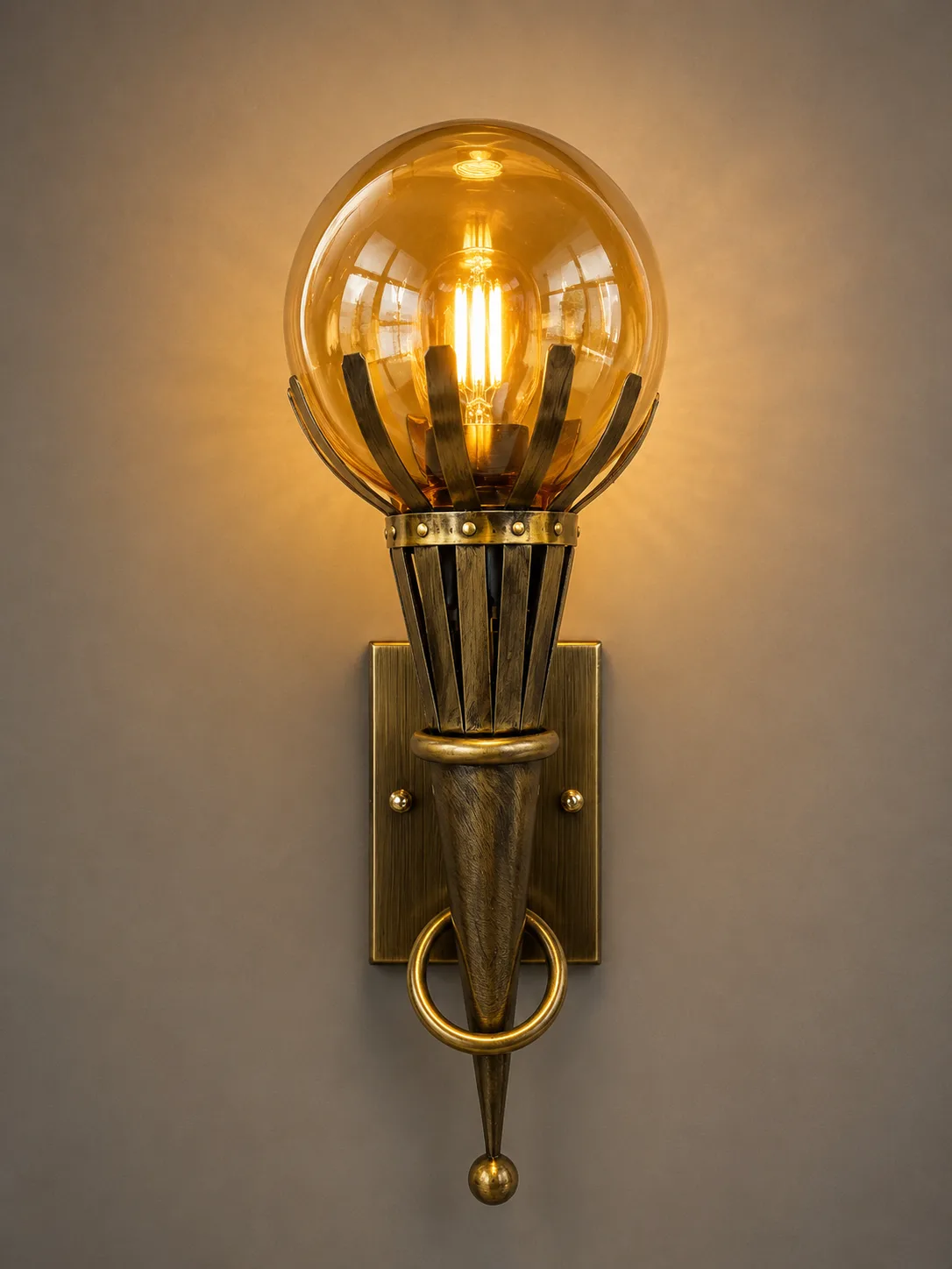 Vintage Amber Globe Wall Light