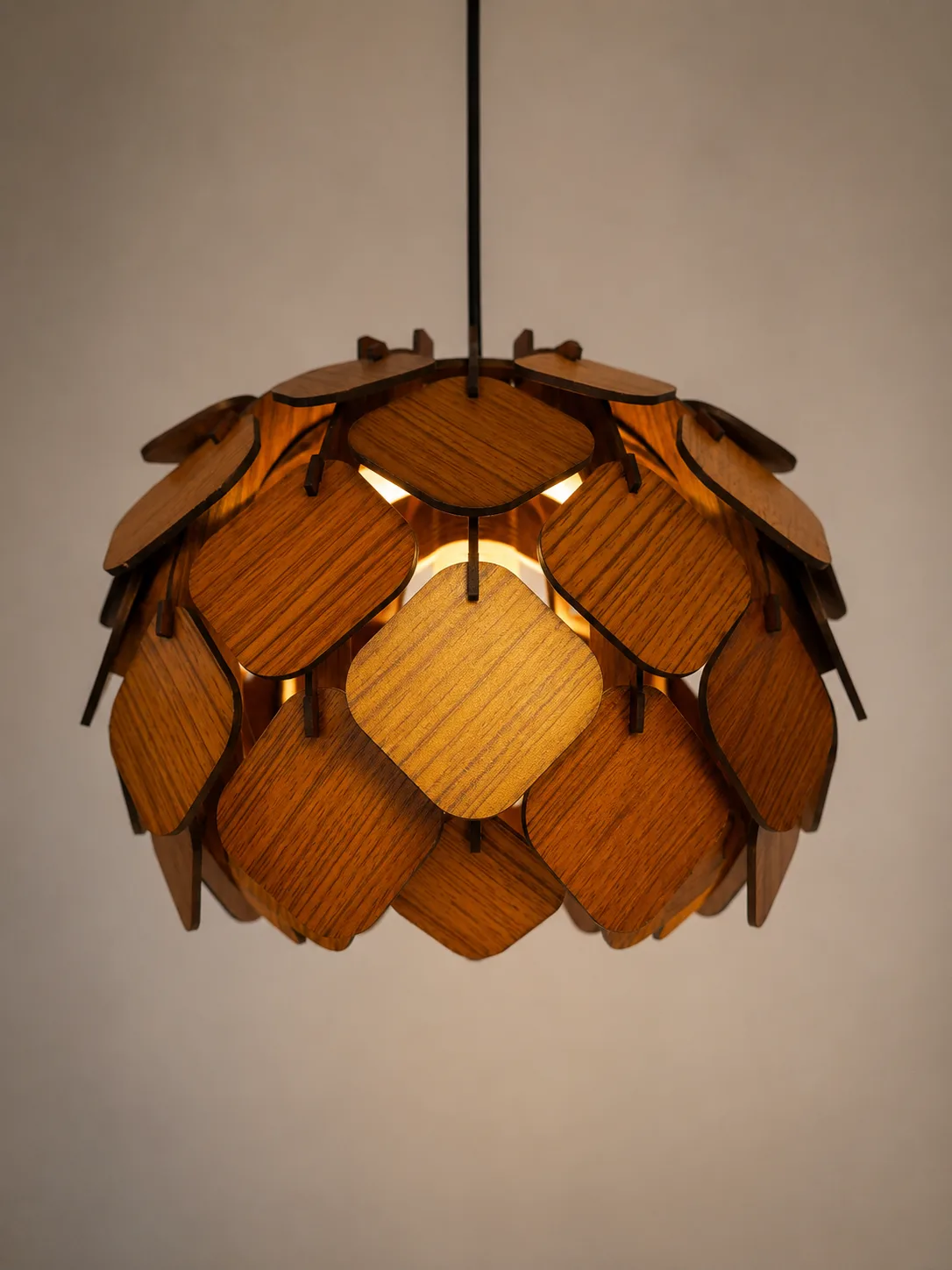 Wooden Pinecone Pendant Lamp