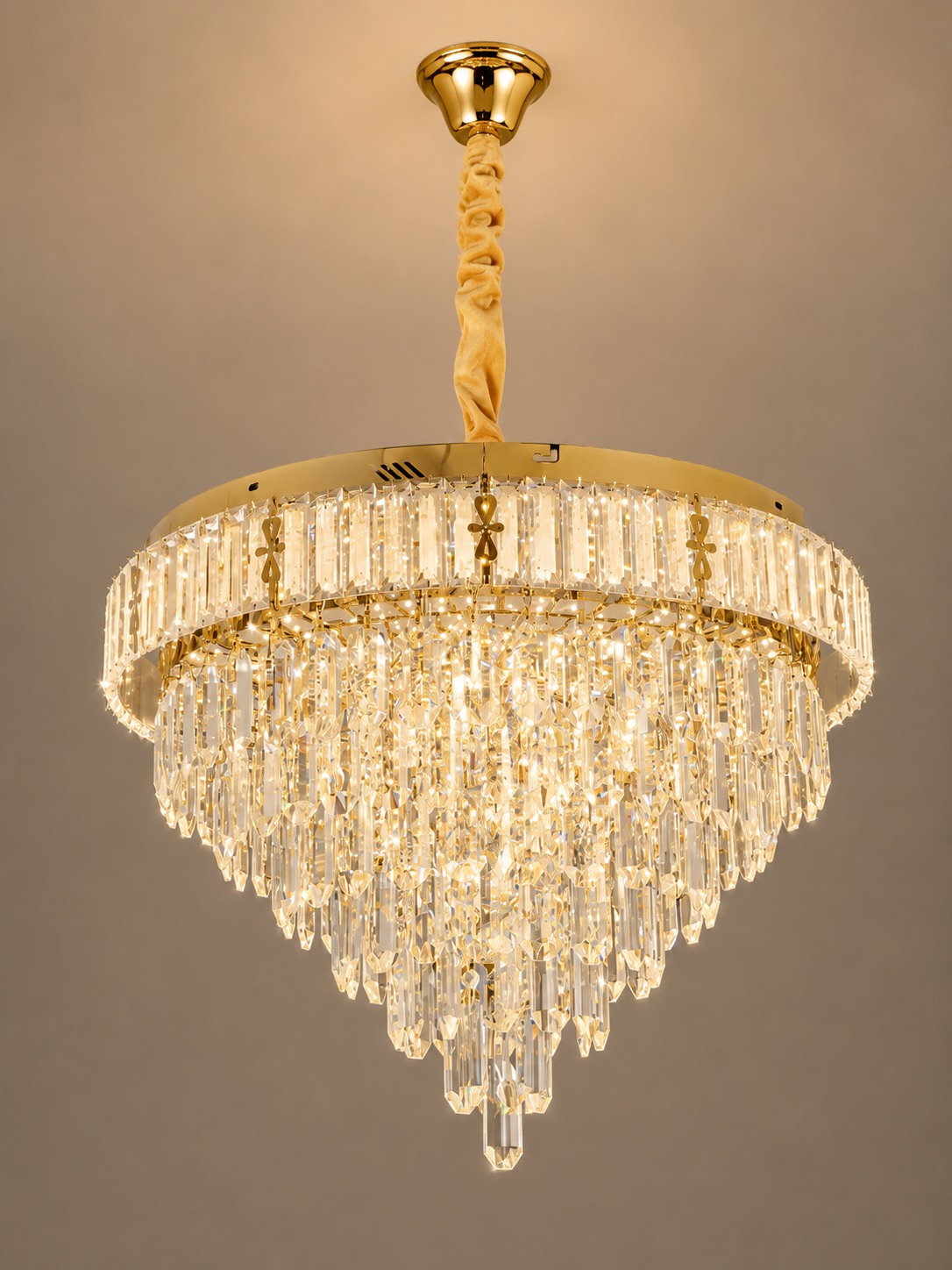 Celestia Cascade Crystal Chandelier – Luxury Gold LED Hanging Light