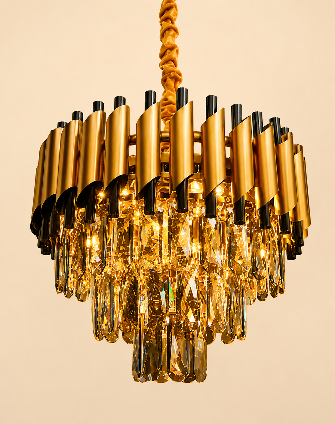 Maxime Gold Tube Crystal Chandelier – Luxury Postmodern LED Hanging Light