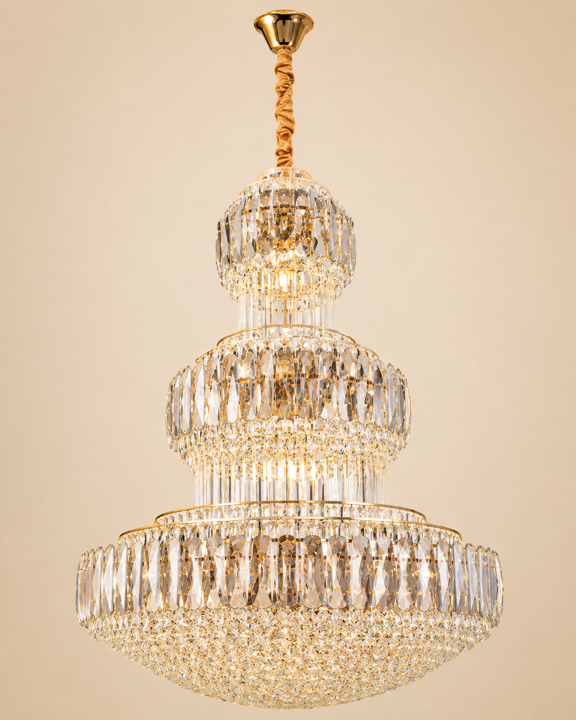 Grandeur Tiered Crystal Chandelier – Luxury Gold LED Staircase Chandelier