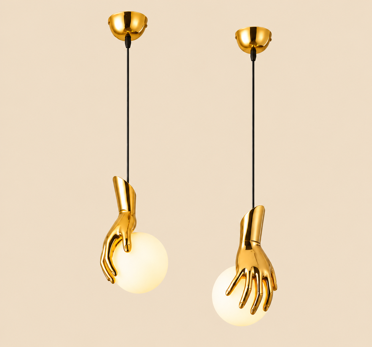 Maestro Gold Hand Pendant Light – Frosted Glass Globe Hanging Lamp