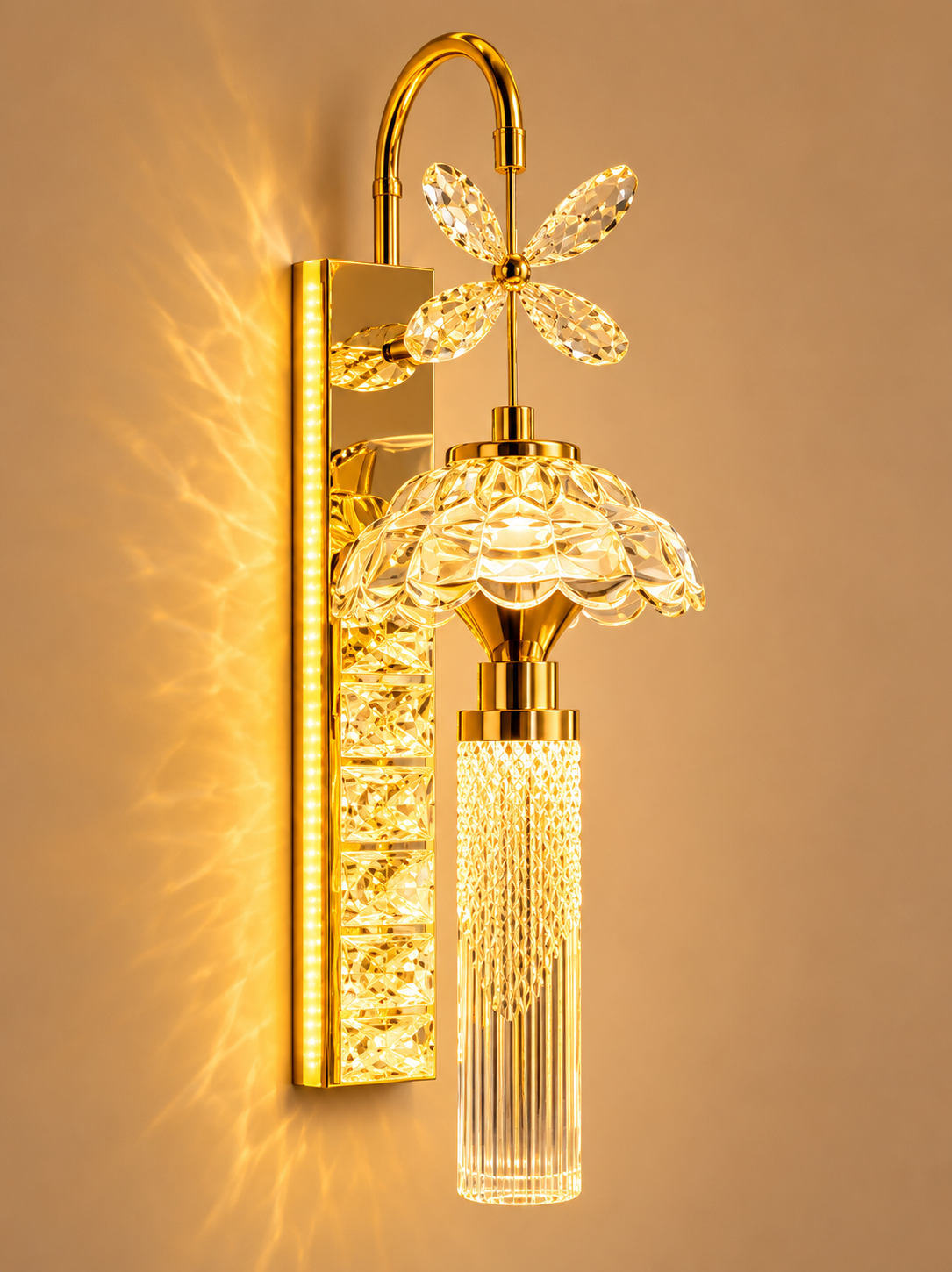 Aurelia Blossom Crystal Wall Light – Luxury Gold LED Flower Sconce